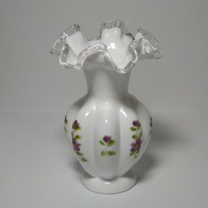 Fenton Silver Crest Violets in the Snow Hand Painted Vase
